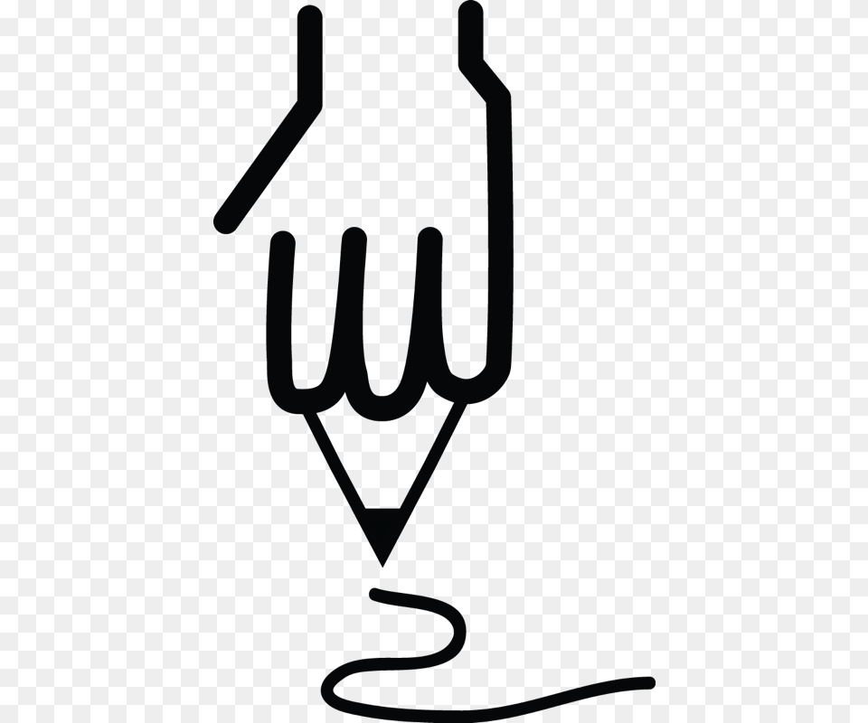 A Hand Holding A Pencil Drawing An An Image, Cutlery, Electrical Device, Fork, Microphone Free Transparent Png