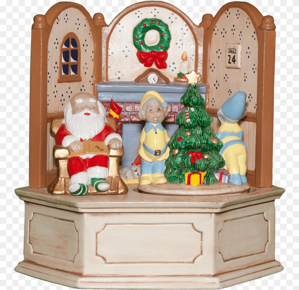 A Hand Made Ceramic Music Box Showing The Living Room Christmas, Baby, Person, Figurine, Toy Png