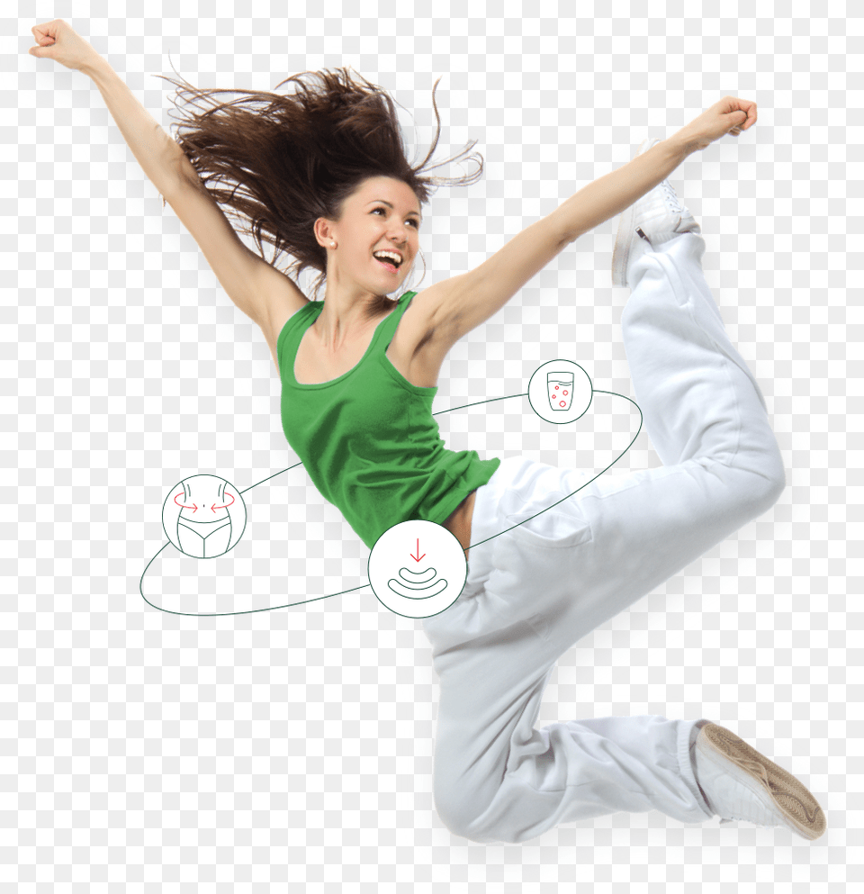 A Healthy Young Woman With Regular Digestion Jumping, Person, Face, Head Png Image