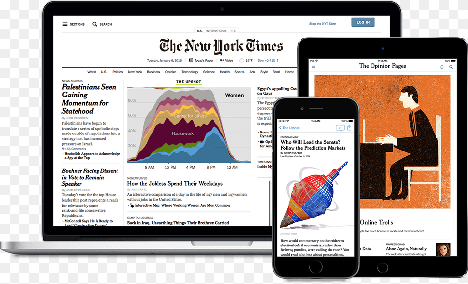 A Laptop Phone And Tablet Logged Into The New York New York Times Platforms, Adult, Computer, Electronics, Female Free Transparent Png