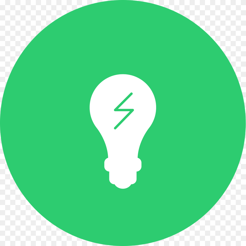 A Lightbulb With A Lightning Bolt In It Against A Green Transparent Financial Literacy Icon, Light, Disk Png