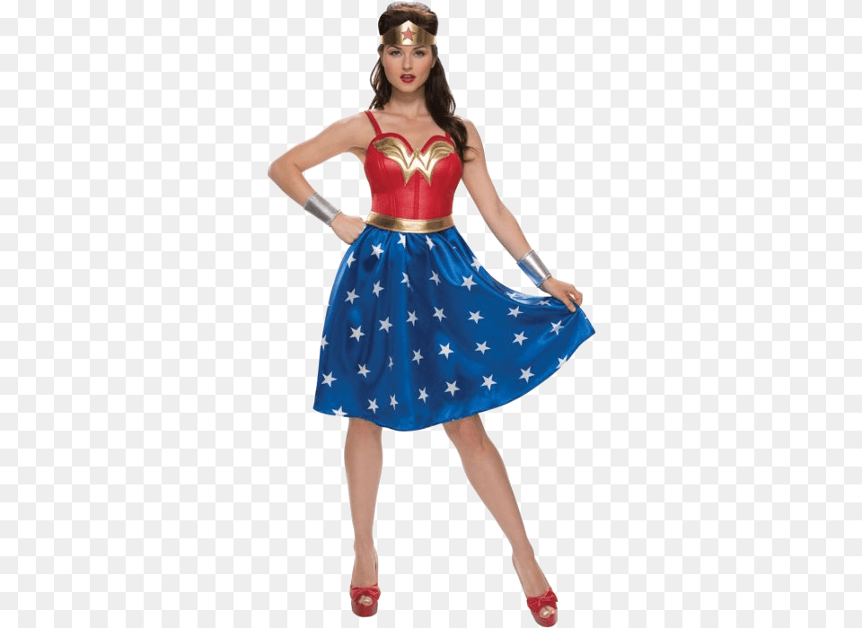 A Longer Skirt Makes This More Like 40s Wonder Woman Retro Wonder Woman Costume, Clothing, Dress, Person, Adult Free Png Download
