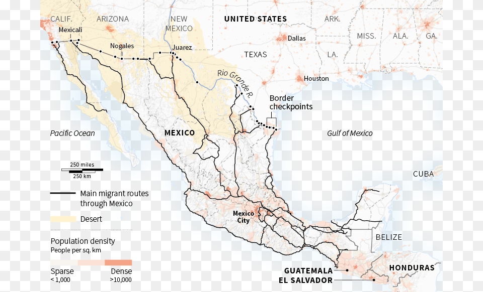 A Majority Travel Thousands Of Miles By Road And Rail Honduras To Us Border, Chart, Plot, Map, Atlas Free Transparent Png
