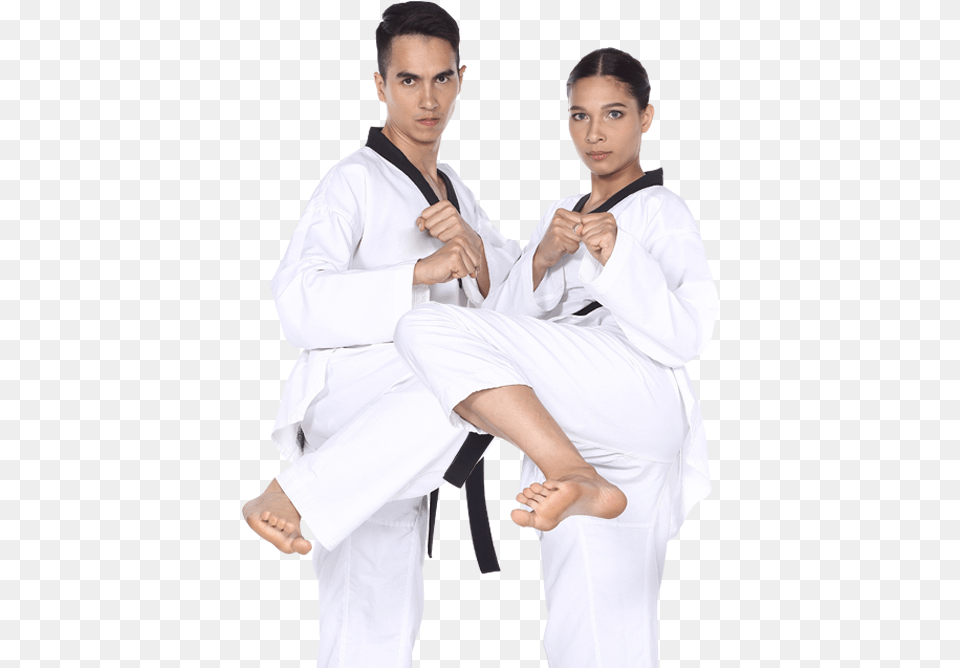 A Man And A Woman Karate Kicking Woman Karate Kicks, Martial Arts, Person, Sport, Adult Free Png
