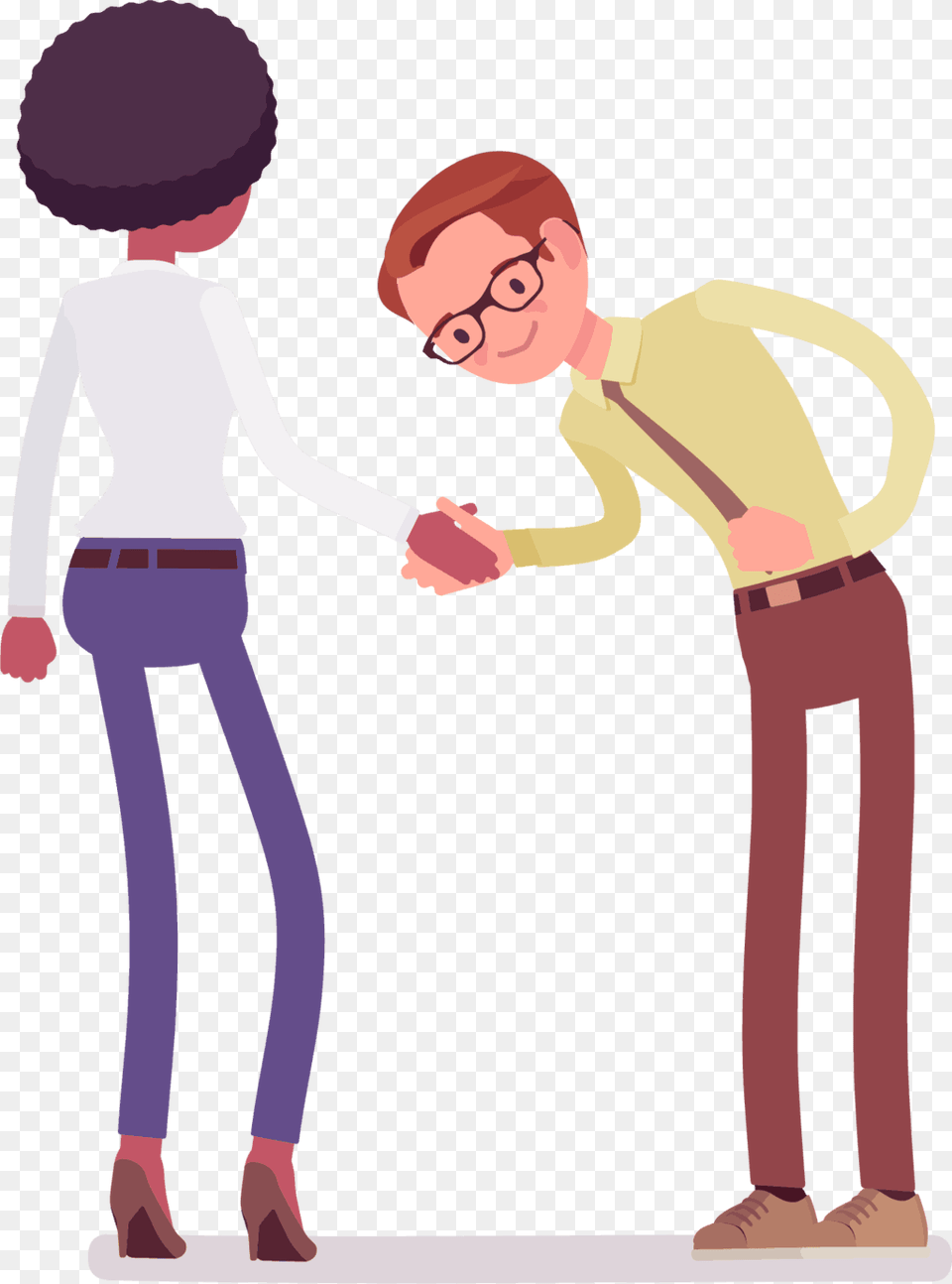 A Man Bowing While Shaking Hands In The Korean Fashion Introducing Yourself Cartoon, Sleeve, Clothing, Person, Pants Free Png