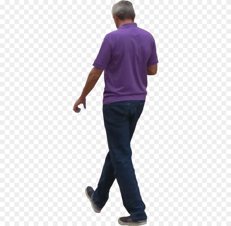 A Man In A Purple Polo Shirt Is Walking Away From You People Photoshop Walking, Back, Body Part, Clothing, T-shirt Free Png