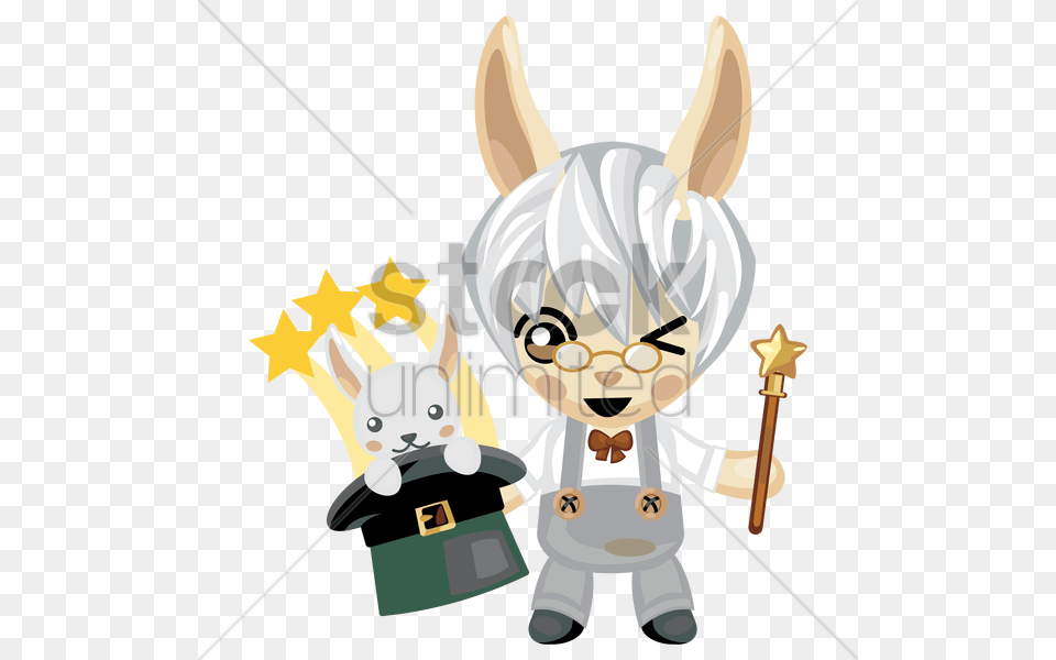 A Man With Bunny Ears With A Magician Hat And Wand Vector, Light, Baby, Person, Animal Free Png