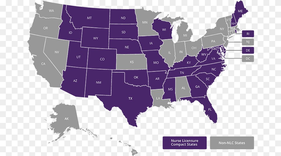 A Map Depicting The Nurse Licensure Compact States, Chart, Plot, Atlas, Diagram Free Transparent Png