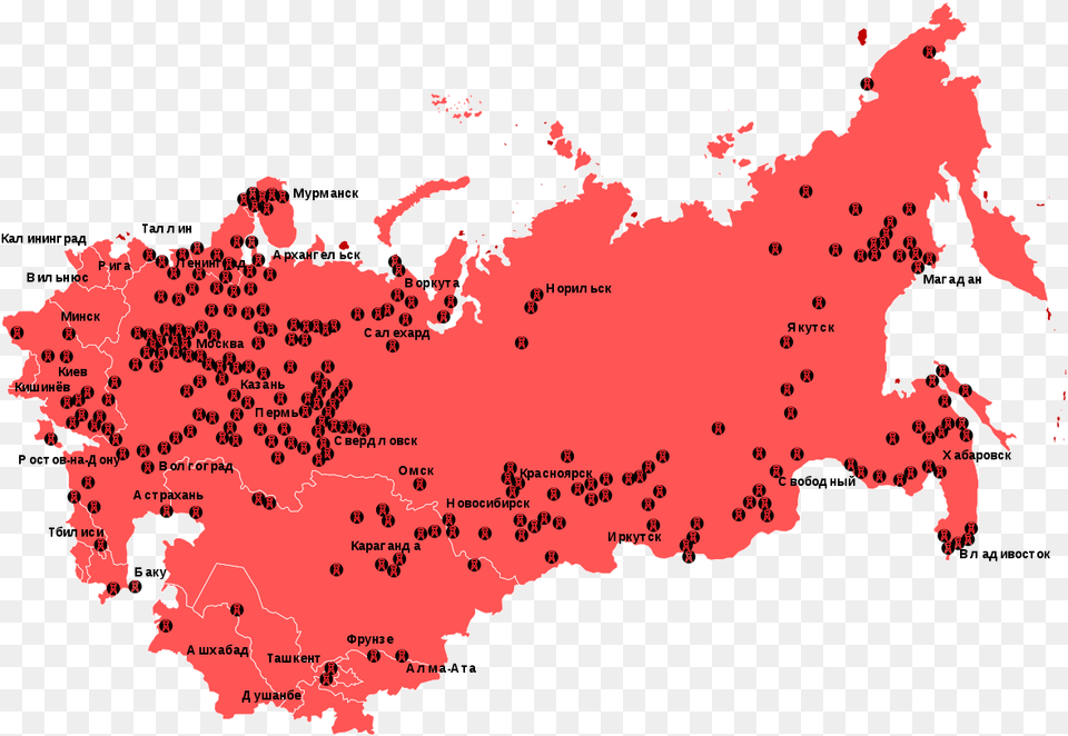 A Map Depicting The Various Gulag Prison Camps Gulag Map, Chart, Plot, Atlas, Diagram Png Image