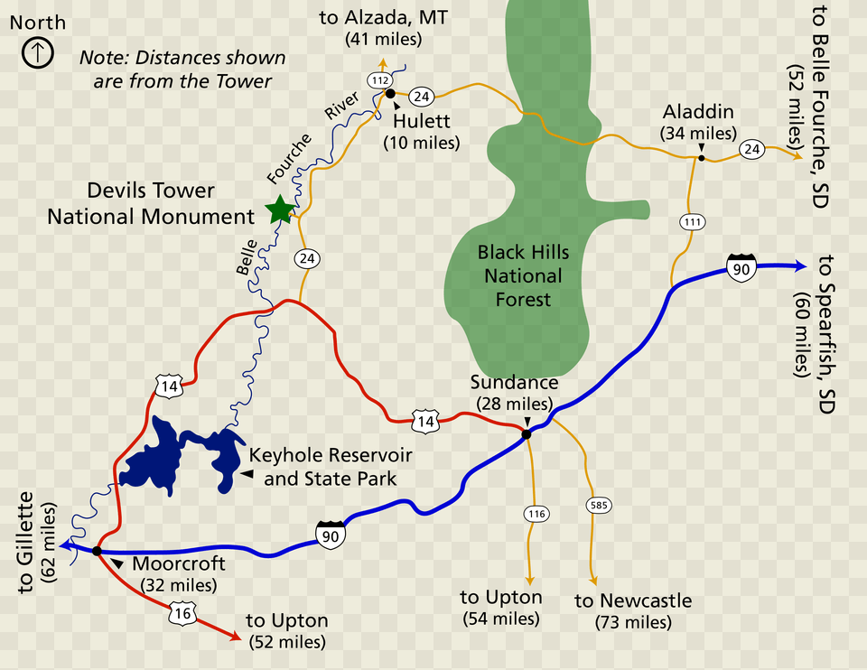 A Map Of The Area Roads Around Devils Tower Mountain, Chart, Plot, Atlas, Plant Png Image