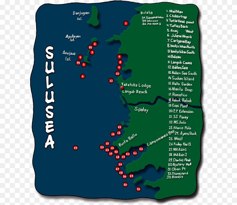 A Map Of The Divesites In Panglao Sipalay Diving, Chart, Plot Free Png Download