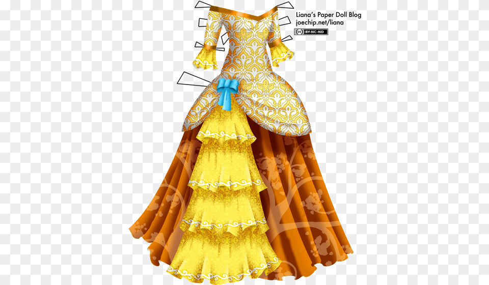 A Masquerade Gown With A Bodice With A Yellow Damask Liana39s Paper Dolls, Fashion, Clothing, Dress, Evening Dress Png Image