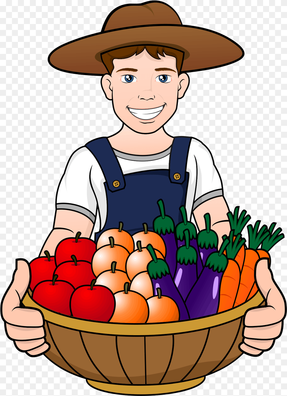 A Men Have Fruits And Vegetables In The Basket Basket Fruits And Vegetables Clipart, Clothing, Hat, Person, Face Png