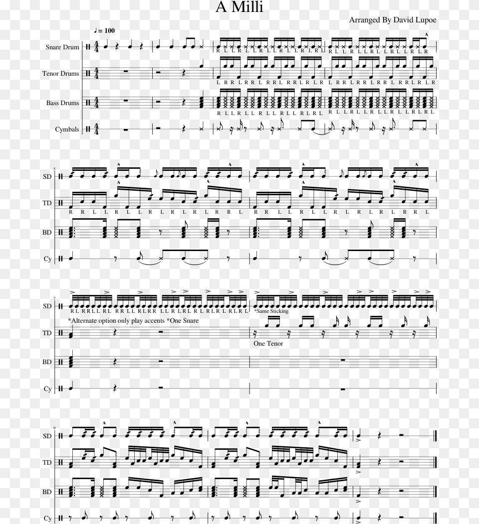A Milli Sheet Music Composed By Arranged By David Lupoe Sheet Music, Gray Free Png Download