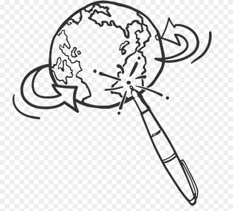 A Nifty Illustration Of A Globe Spinning On A Pen Sketch, Animal, Invertebrate, Spider Png Image