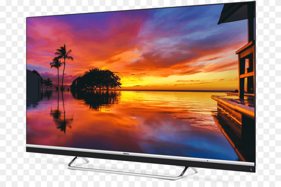 A Nokia Smart Tv Displaying A Picturesque Sunset With Nokia 55 Inch Tv, Computer Hardware, Electronics, Hardware, Monitor Free Png Download