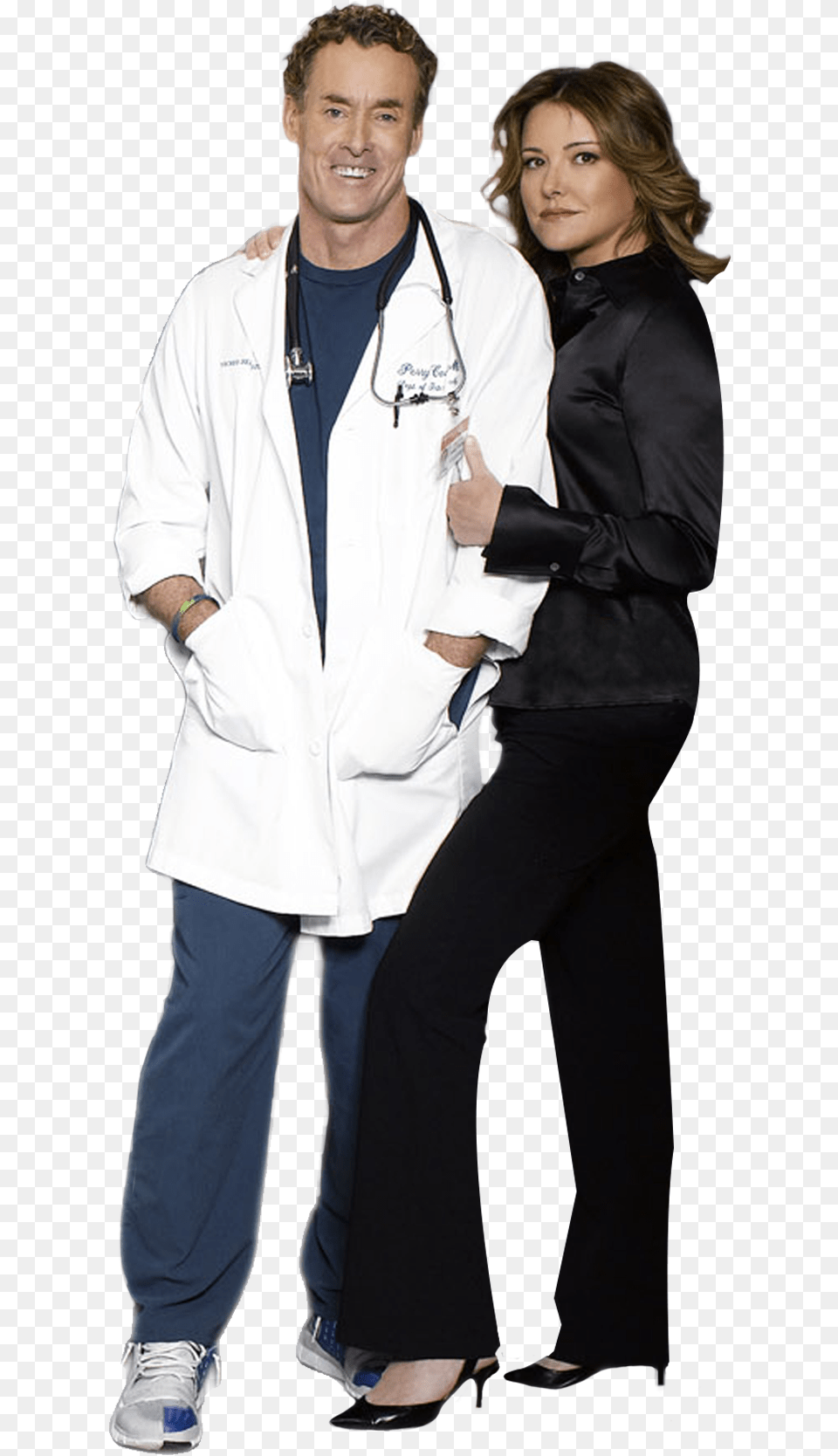 A Pack Of Cut Out From The Tv Series Scrubs Scrubs Cast, Lab Coat, Clothing, Coat, Footwear Free Png