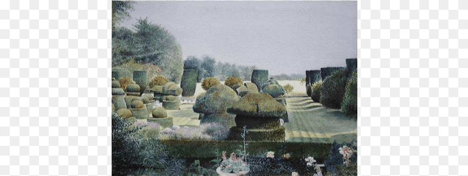 A Painting Of A Chess Set Made Out Of Topiary Set Out Painting, Art, Grass, Plant, Outdoors Free Png