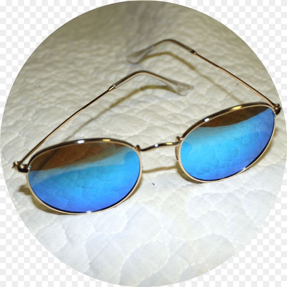 A Pair Of Gold Sunglasses With Blue Lenses Sit On White Free Png Download