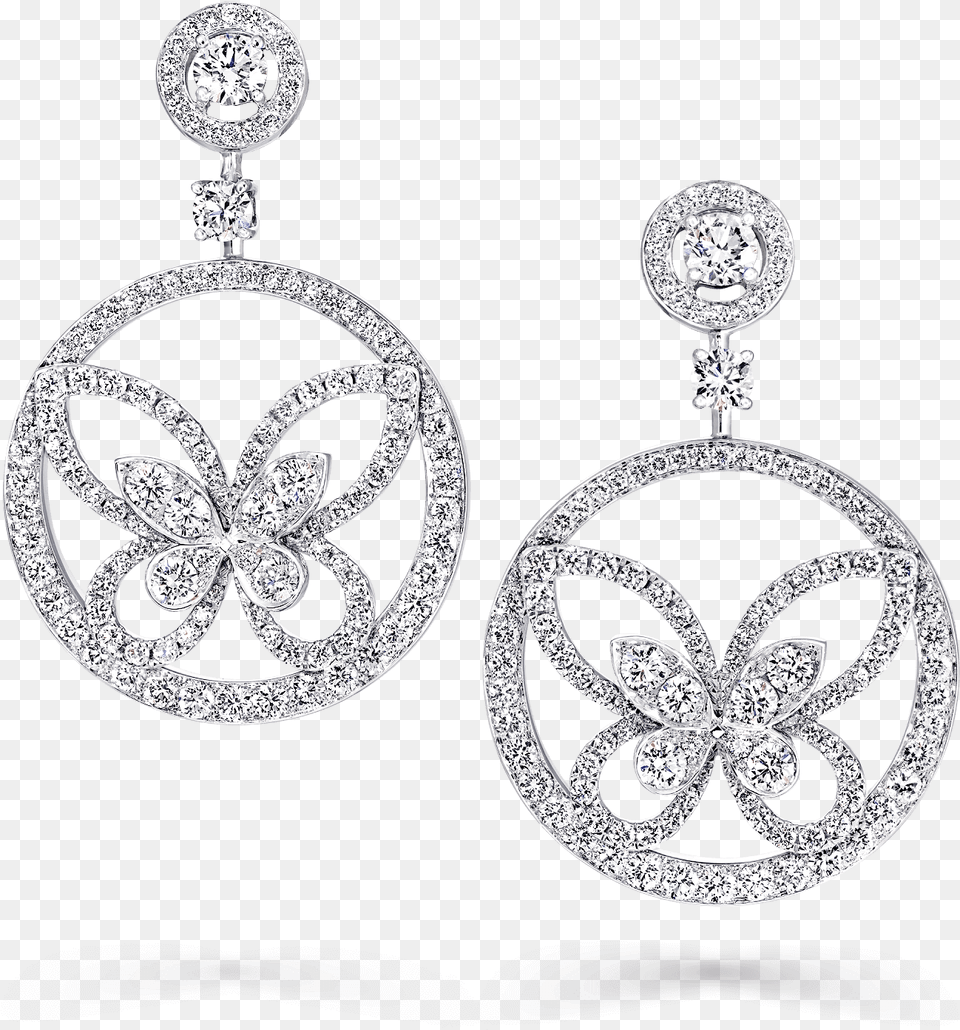 A Pair Of Graff Butterfly Silhouette Diamond Hoop Earrings, Accessories, Earring, Jewelry, Gemstone Free Png
