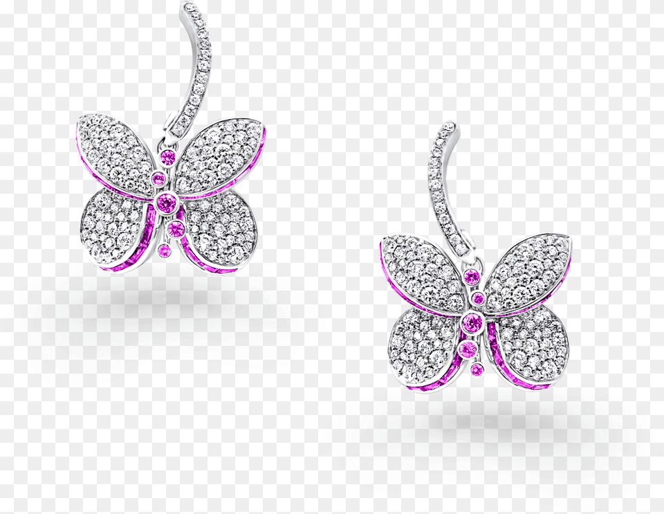 A Pair Of Graff Princess Butterfly Pink And Purple Graff Princess Butterfly Pendant, Accessories, Earring, Jewelry, Diamond Free Png Download