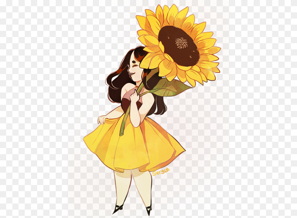 A Parasol Finally Got Around To Making That Sunflower Girl Sunflower Art, Plant, Flower, Adult, Person Free Png Download