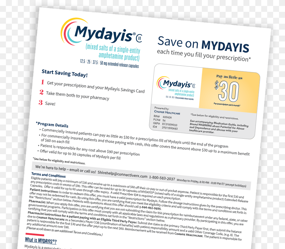 A Pdf Of Your Mydayis Savings Card Flyer, Advertisement, Page, Poster, Text Free Png Download