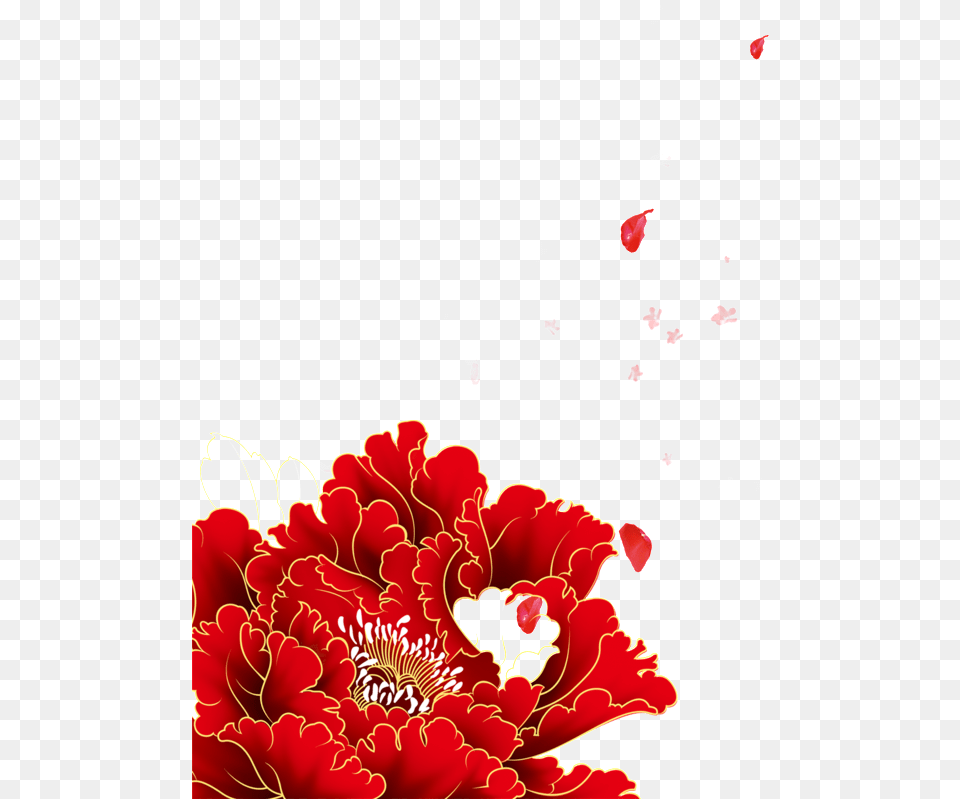 A Peony With A Golden Lace Red Flowers China, Art, Floral Design, Flower, Graphics Png Image