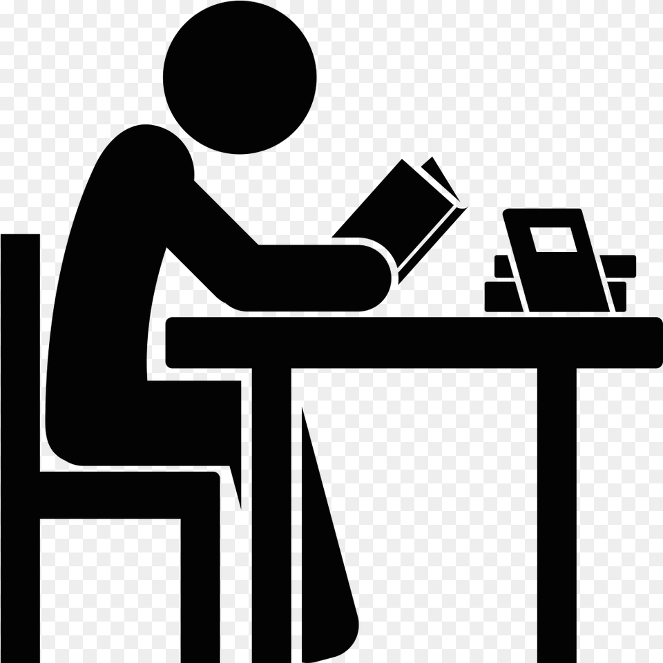 A Person Studying With A Pile Of Books Studying Clipart Transparent, Gray Png