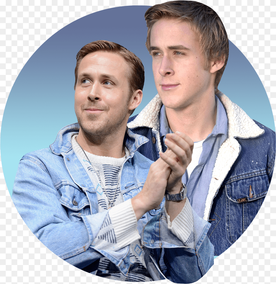 A Photo Illustration Of Ryan Gosling In Jean Jackets, Jacket, Pants, Person, Hand Free Transparent Png
