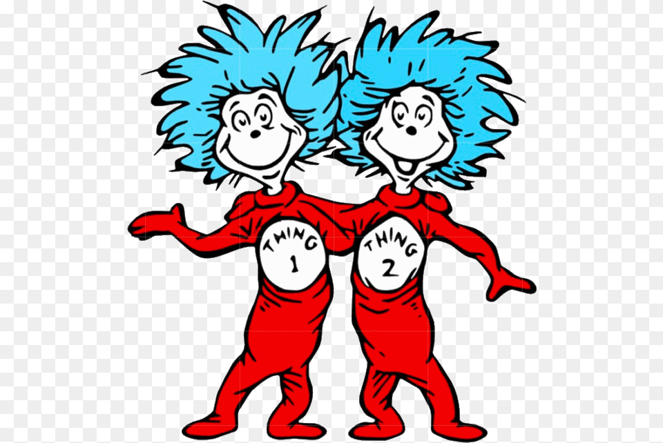 A Picture Of Dr Sesuss Thing 1 And Thing 2 Thinking Dr Seuss Clip Art, Book, Comics, Publication, Baby Png