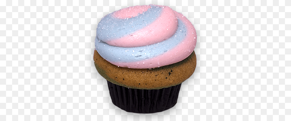 A Pink And Blue Swirled Cotton Candy Cake With A Pink Cupcake, Cream, Dessert, Food, Icing Free Png Download