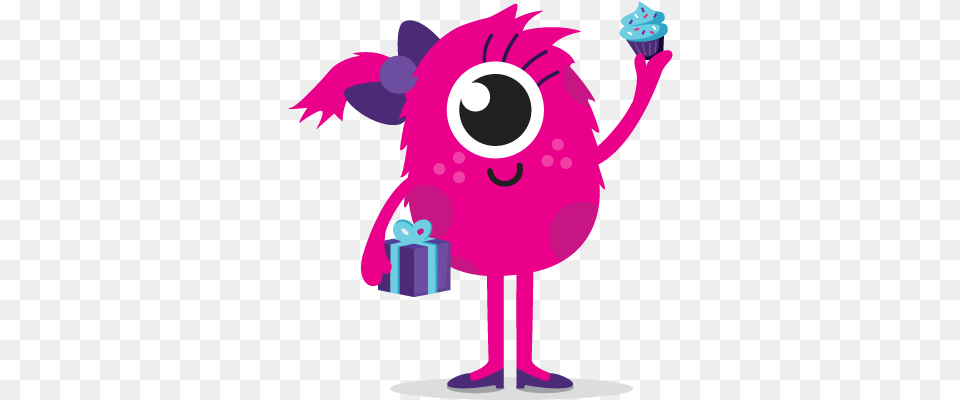 A Pink Monster With Cupcakes And A Present Birthday Monster Clipart, Baby, Person, Animal, Bird Free Png