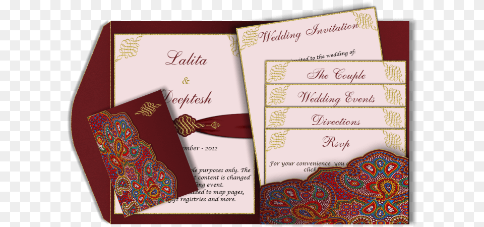 A Red Paisley Style Email Wedding Card Template With Wedding Invites With Multiple Inserts, Pattern, Text, Envelope, Greeting Card Free Png Download