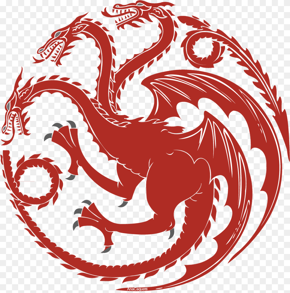 A Red Three Headed Dragon On A Black Field Game Of Thrones Dragons Logo, Baby, Person Free Png Download