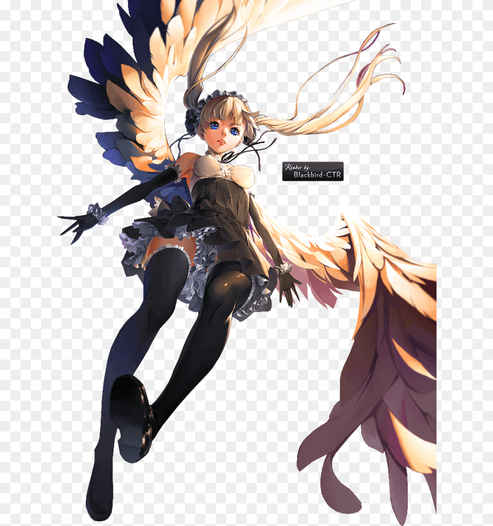 A Render Of An Angel With Falling Feathers Anime, Book, Comics, Publication, Person Free Transparent Png