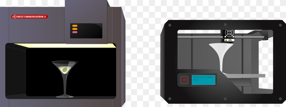 A Replicator From Star Trek And A Contemporary 3d Printer 3d Printer Vector, Computer Hardware, Electronics, Hardware, Alcohol Png