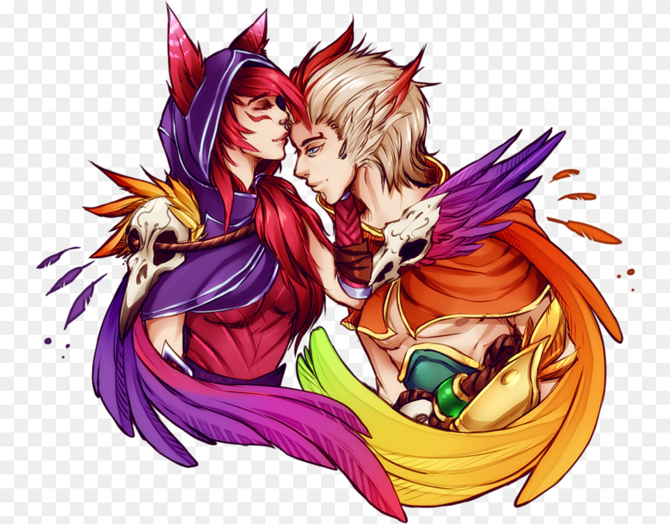 A Riot Of Colors P Resolution V Rakan And Xayah Anime, Book, Comics, Publication, Adult Free Png Download