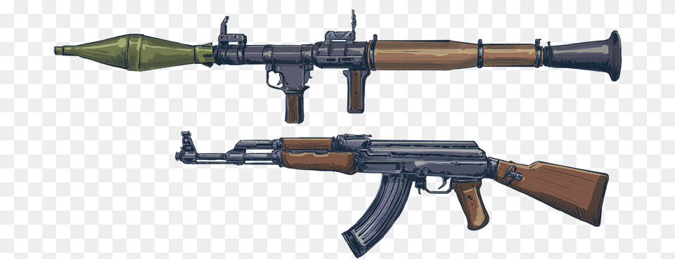 A Rocket Launcher And An Ak 47 Rifle Rk, Firearm, Gun, Machine Gun, Weapon Free Png