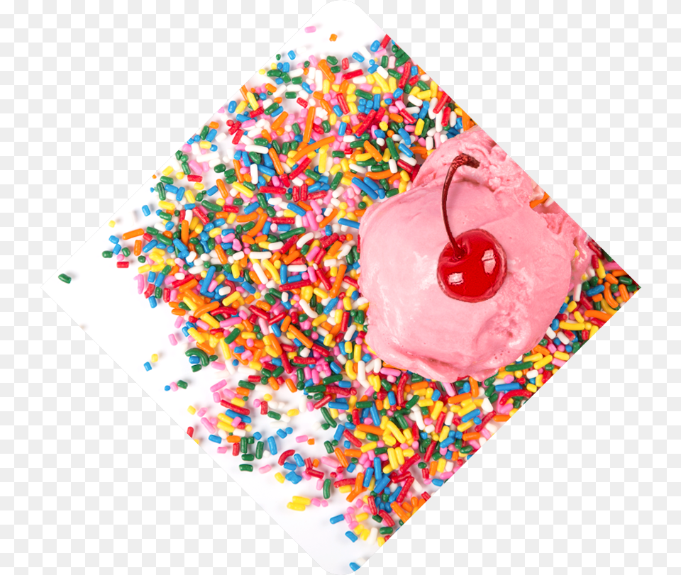 A Scoop Of Bright Pink Ice Cream Melts Into Candy Sprinkles, Birthday Cake, Cake, Dessert, Food Png