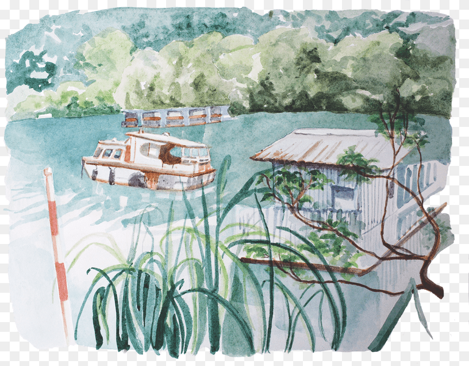 A Series Of Watercolors That Illustrate The Quiet Spaces Painting, Art, Boat, Transportation, Vehicle Free Png