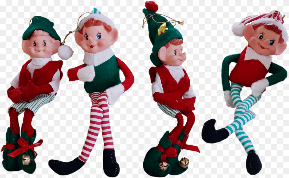 A Set Of 4 Vintage Christmas Elves, Elf, Doll, Toy, Face Free Png