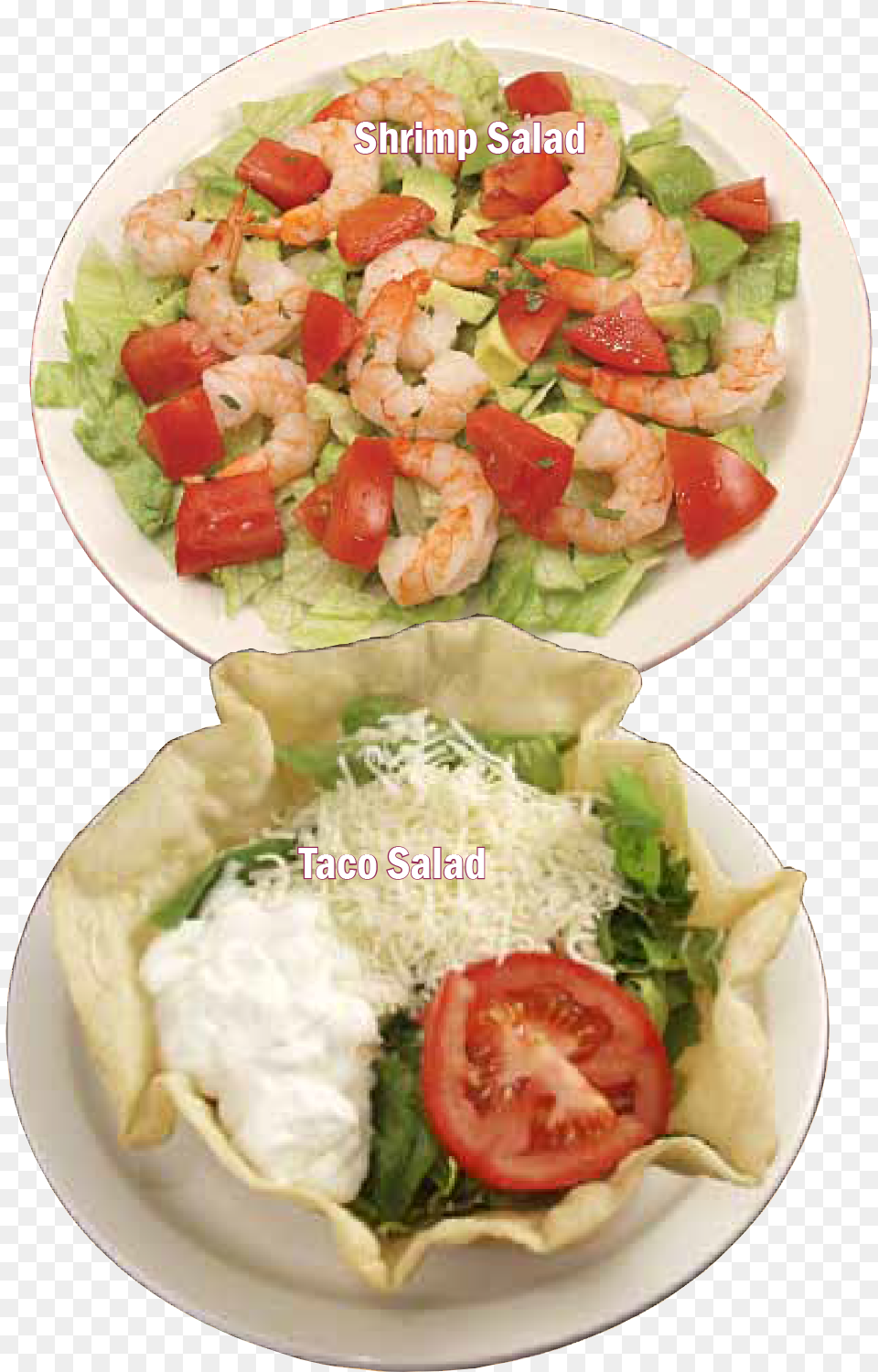 A Shrimp Salad And Taco Salad Caesar Salad, Food, Lunch, Meal, Plate Free Png