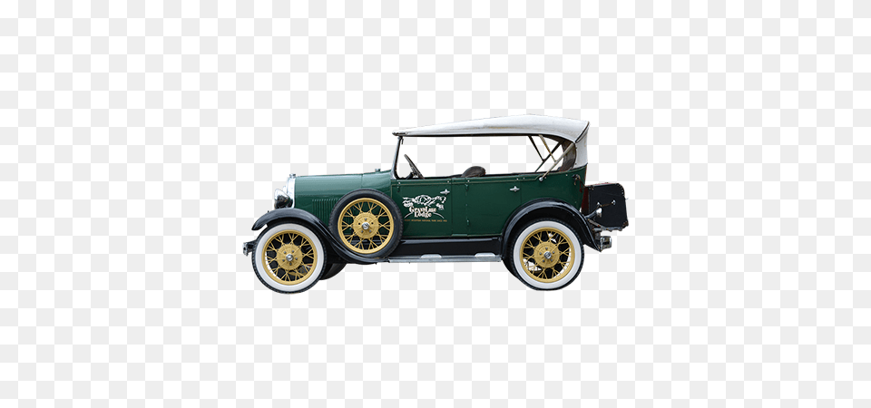 A Side Elevation Of An Old Timey Car Parked Outside Of A Resort, Alloy Wheel, Vehicle, Transportation, Tire Png Image