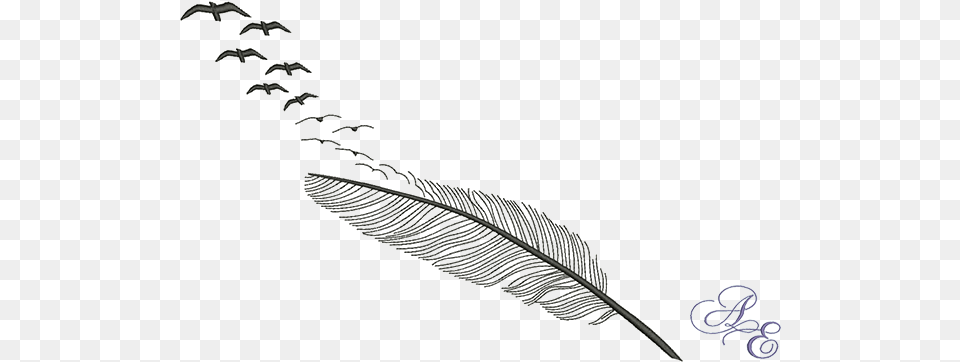 A Silhouette Feather Breaking Apart Into A Flock Of Feather Into Birds, Art, Fern, Plant, Animal Free Png Download