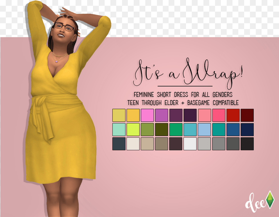 A Simple Sophisticated Wrap Dress With A Keyhole Back Sims 4 Wrap Dress, Adult, Person, Woman, Female Free Png