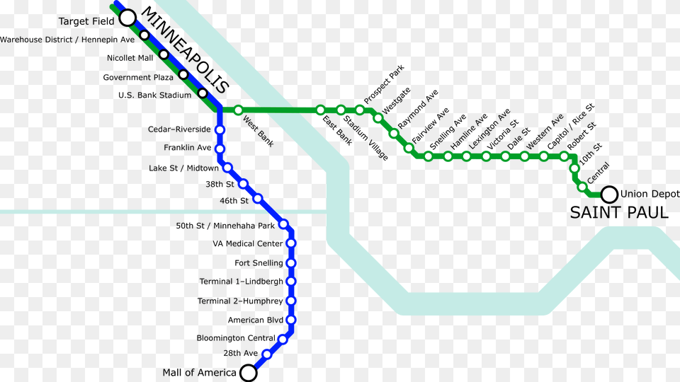 A Simple Transit Diagram With A Green Line Stretching Metro Minneapolis Png Image