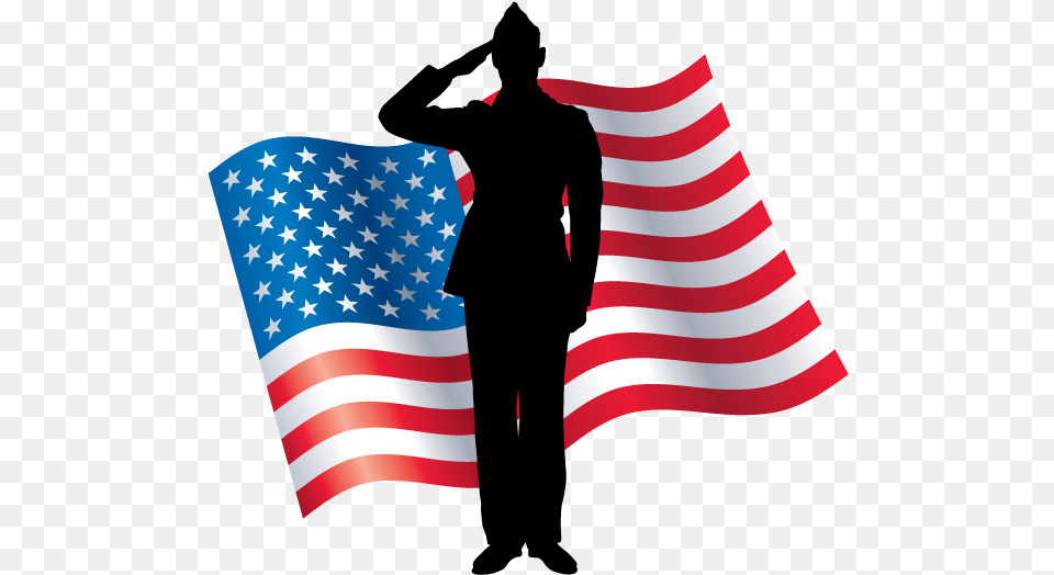 A Soldier In Front Of The American Flag Saluting Soldier Us Flag Clip Art, American Flag, Adult, Male, Man Free Transparent Png