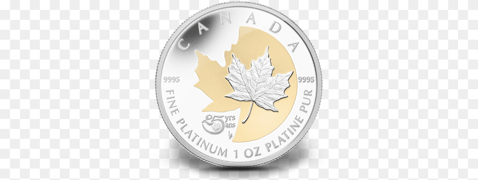 A Special Edition Release Of The Platinum Maple Leaf 2013 Fine Silver 5 Dollar Coin 25th Anniversary Of, Plant, Money, Disk Free Transparent Png