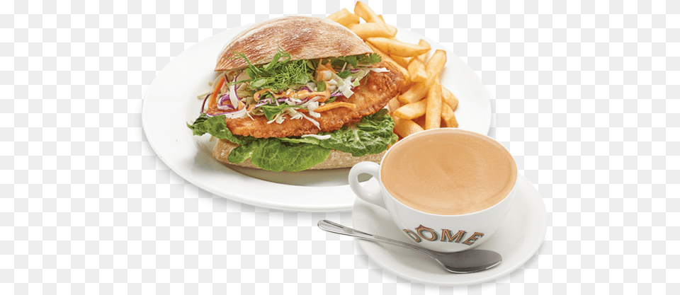 A Taste Of Dme Dome Cafe, Burger, Food, Cup, Cutlery Png Image